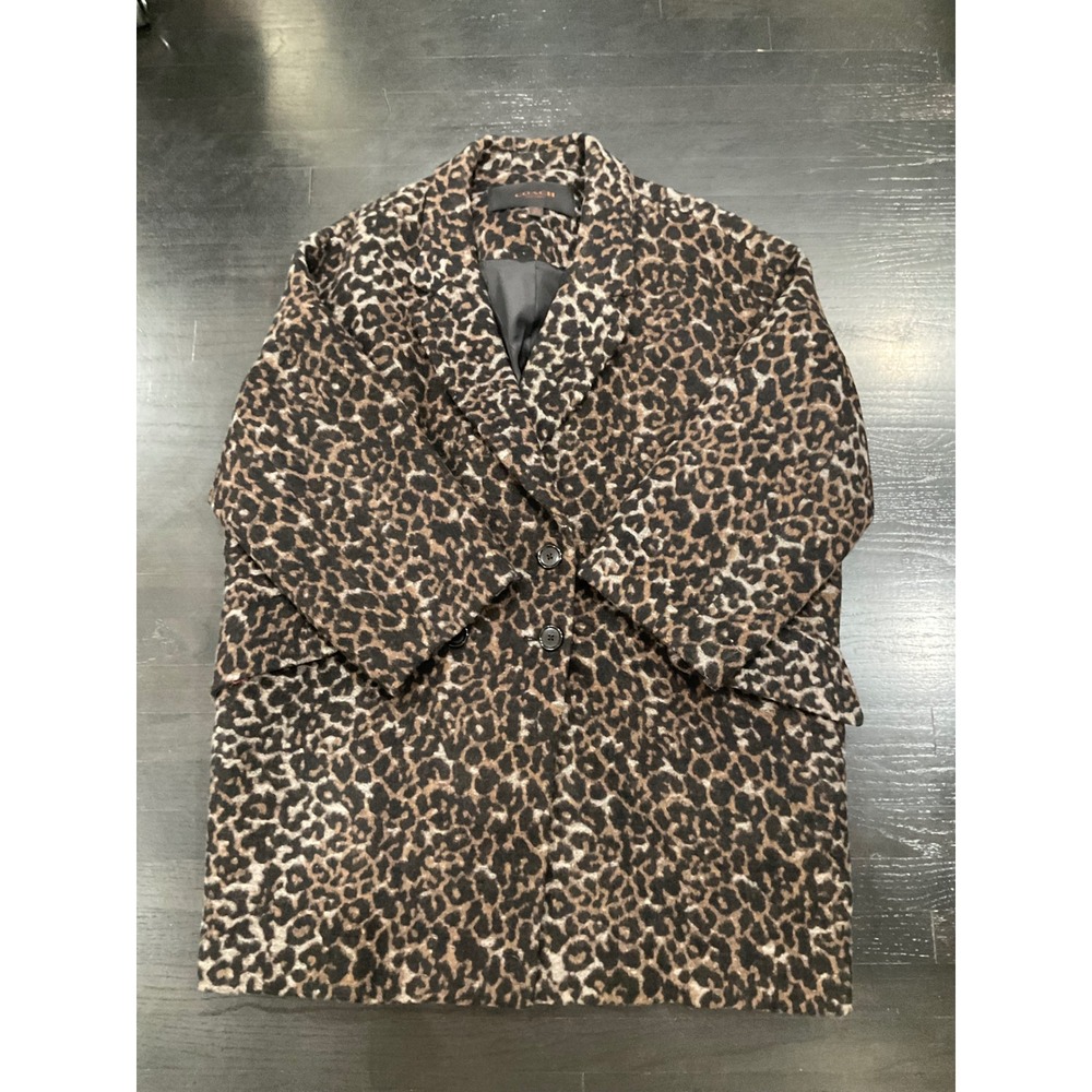COACH LEOPARD PRINT WOOL BLEND DOUBLE BREASTED COAT - Picture 8 of 8